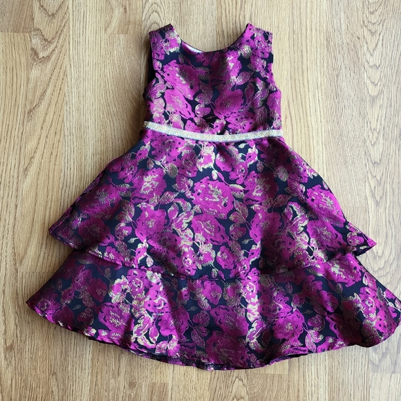 Blueberi Boulevard Magenta and Gold Floral Dress - Picture 1 of 5